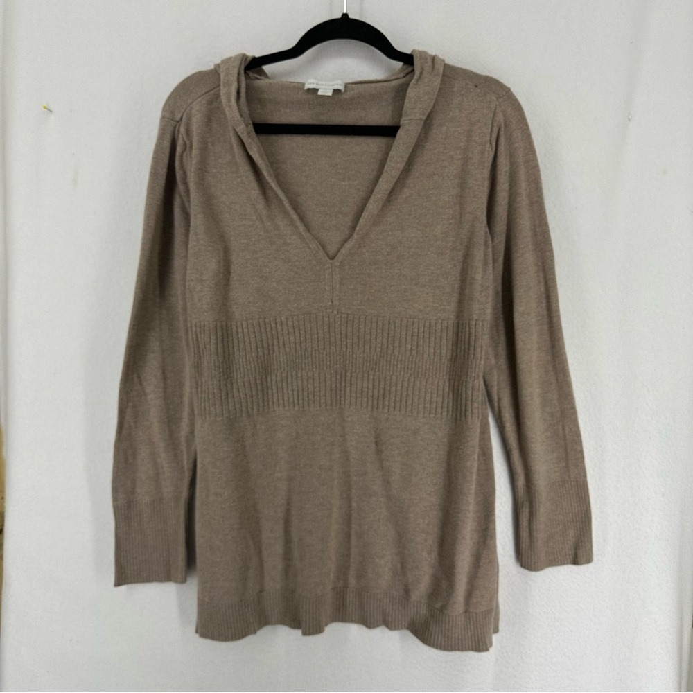 New York & Company Long Sleeve‎ V Neck Hooded Sweater Women’s XL Tan